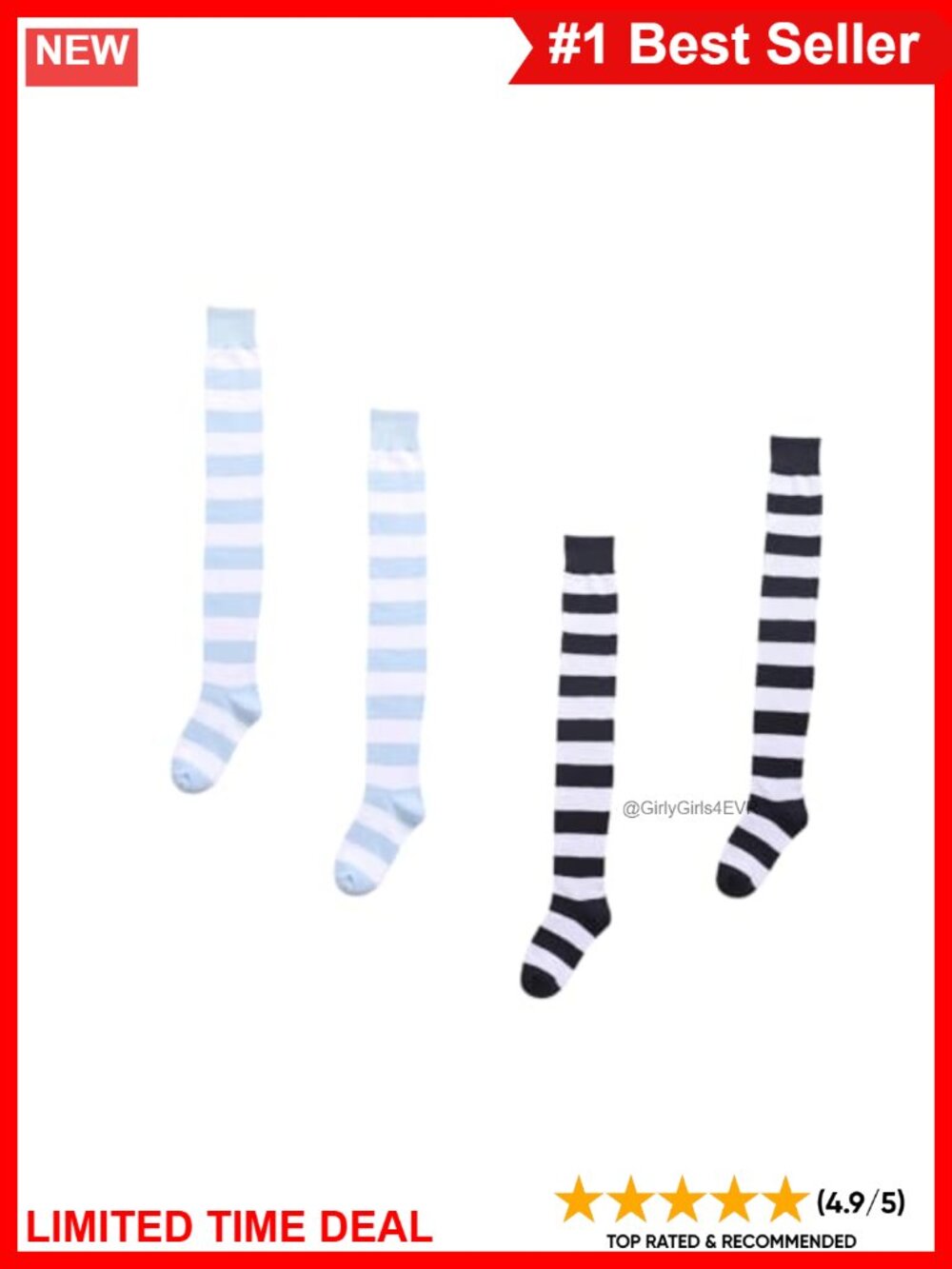 Extra Long Striped Thigh High Cotton Socks Over Knee Retro